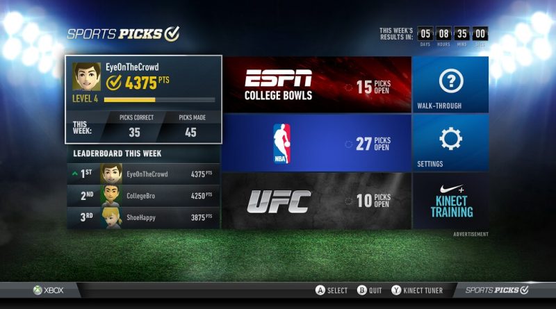 New Xbox SmartGlass Experiences for NBA Game Time, ESPN and all-new Sports Picks App on Xbox LIVE